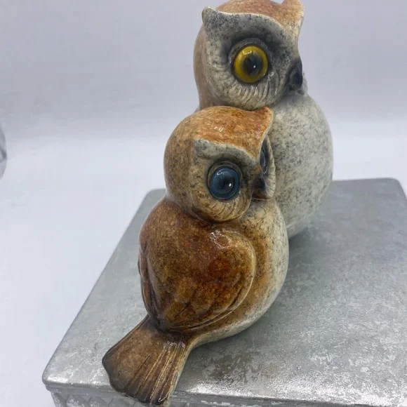 Vintage Otagiri Style Mother And Baby Owl Ceramic Figurines Charming MCM Decor - Picture 6 of 7